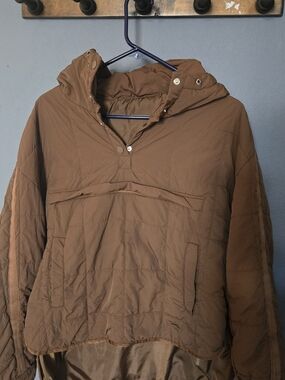 Womens Brown Hooded Puffer Pullover Jacket